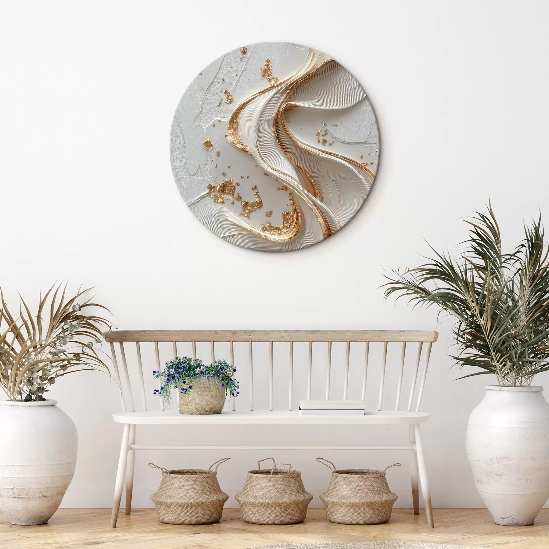 Obraz Biało-żółte teksturowane pociągnięcia pędzlem z metalicznymi akcentami r45906