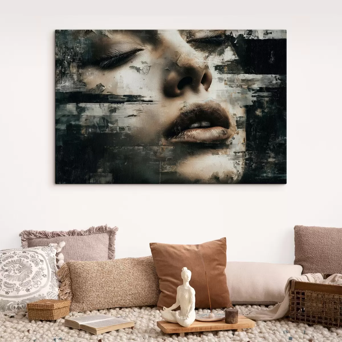 Obraz Abstrakcyjny portret kobiety z efektem glitch i teksturami s45873