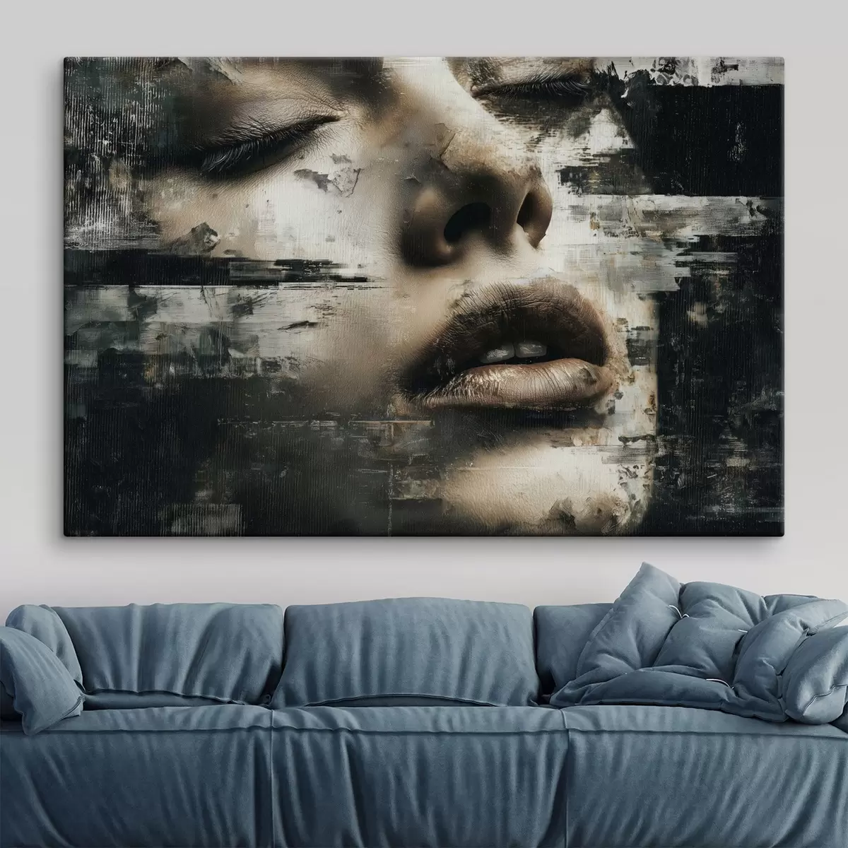 Obraz Abstrakcyjny portret kobiety z efektem glitch i teksturami s45873