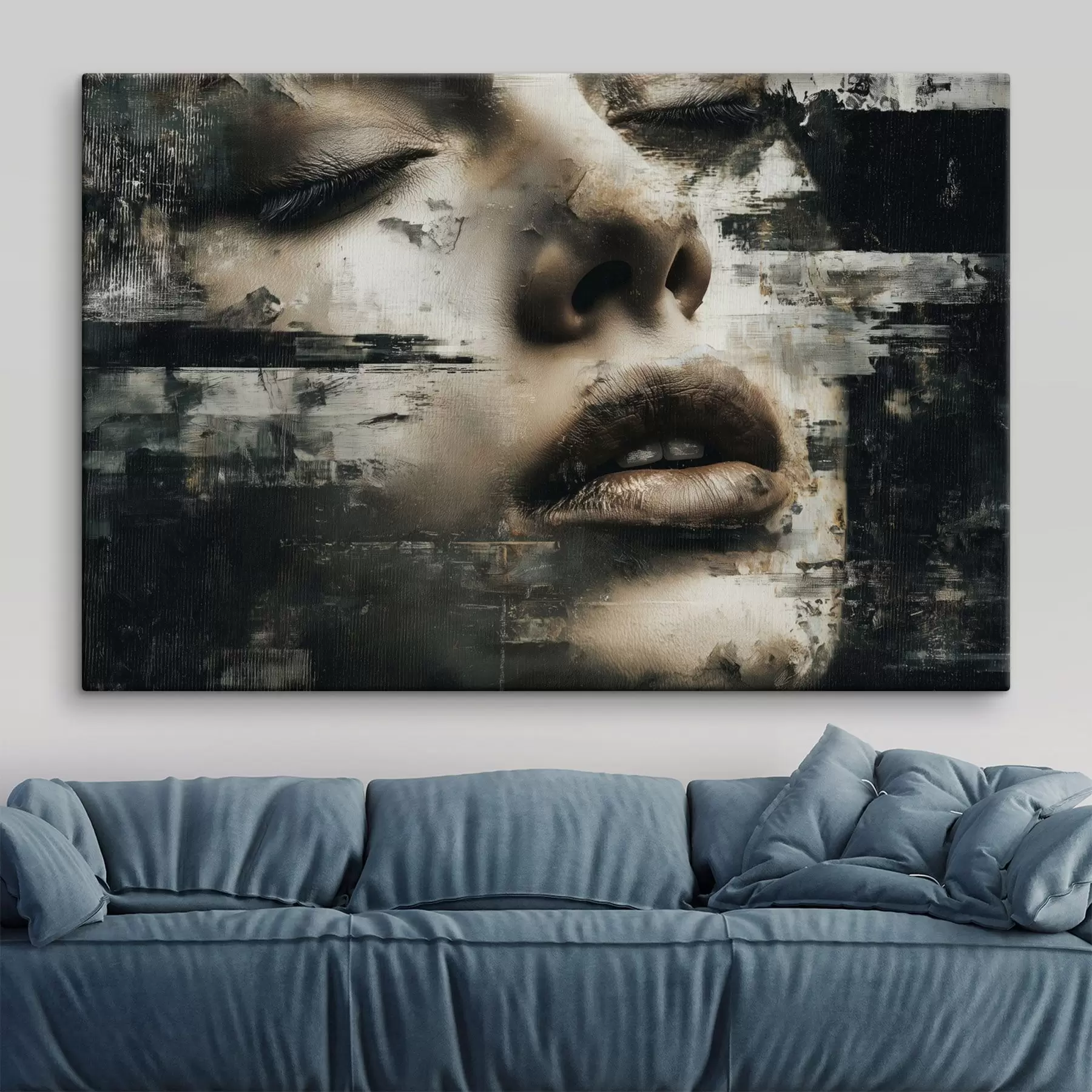 Obraz Abstrakcyjny portret kobiety z efektem glitch i teksturami s45873