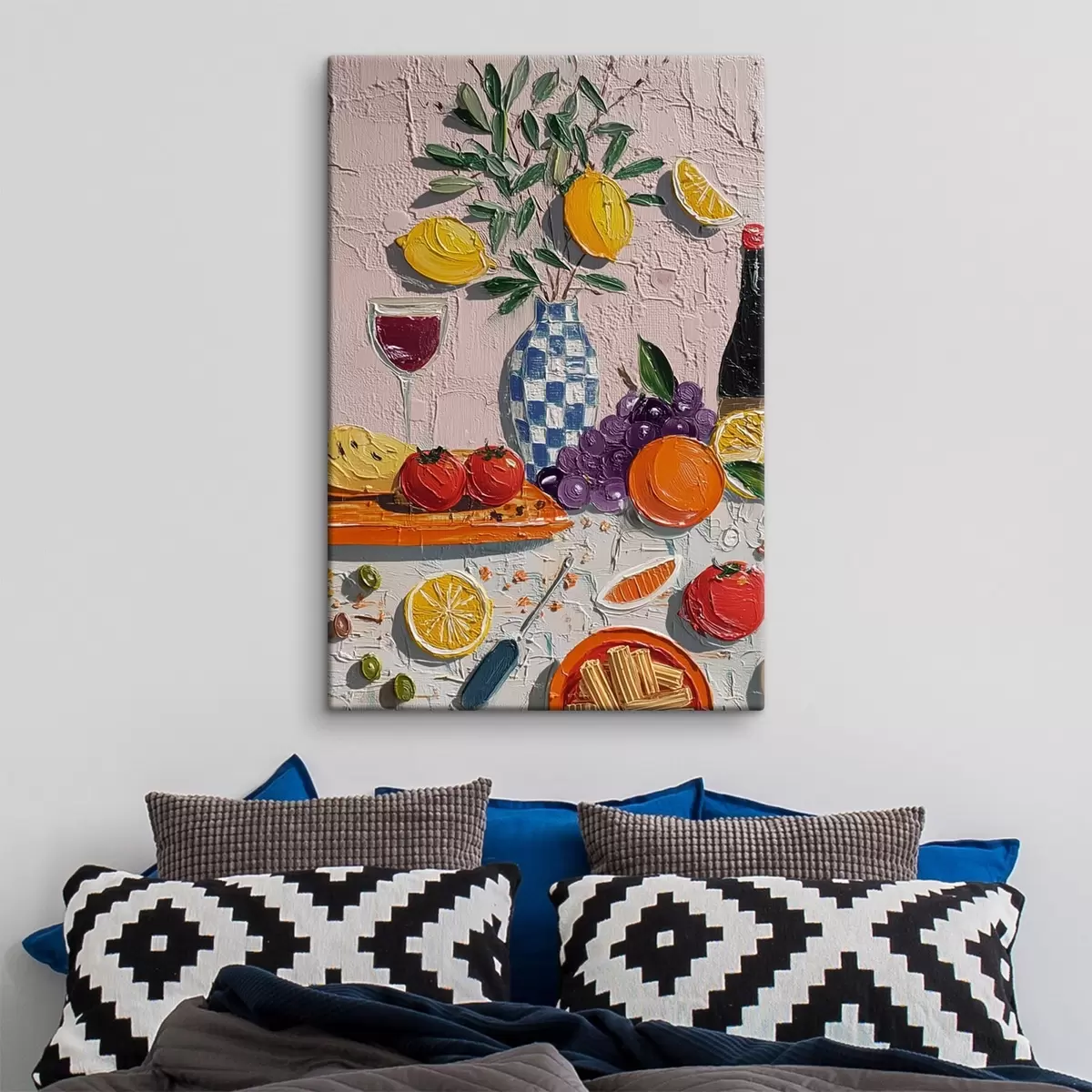 Obraz Pastelowa martwa natura: cytryny, winogrona i pomidory, impasto s45876