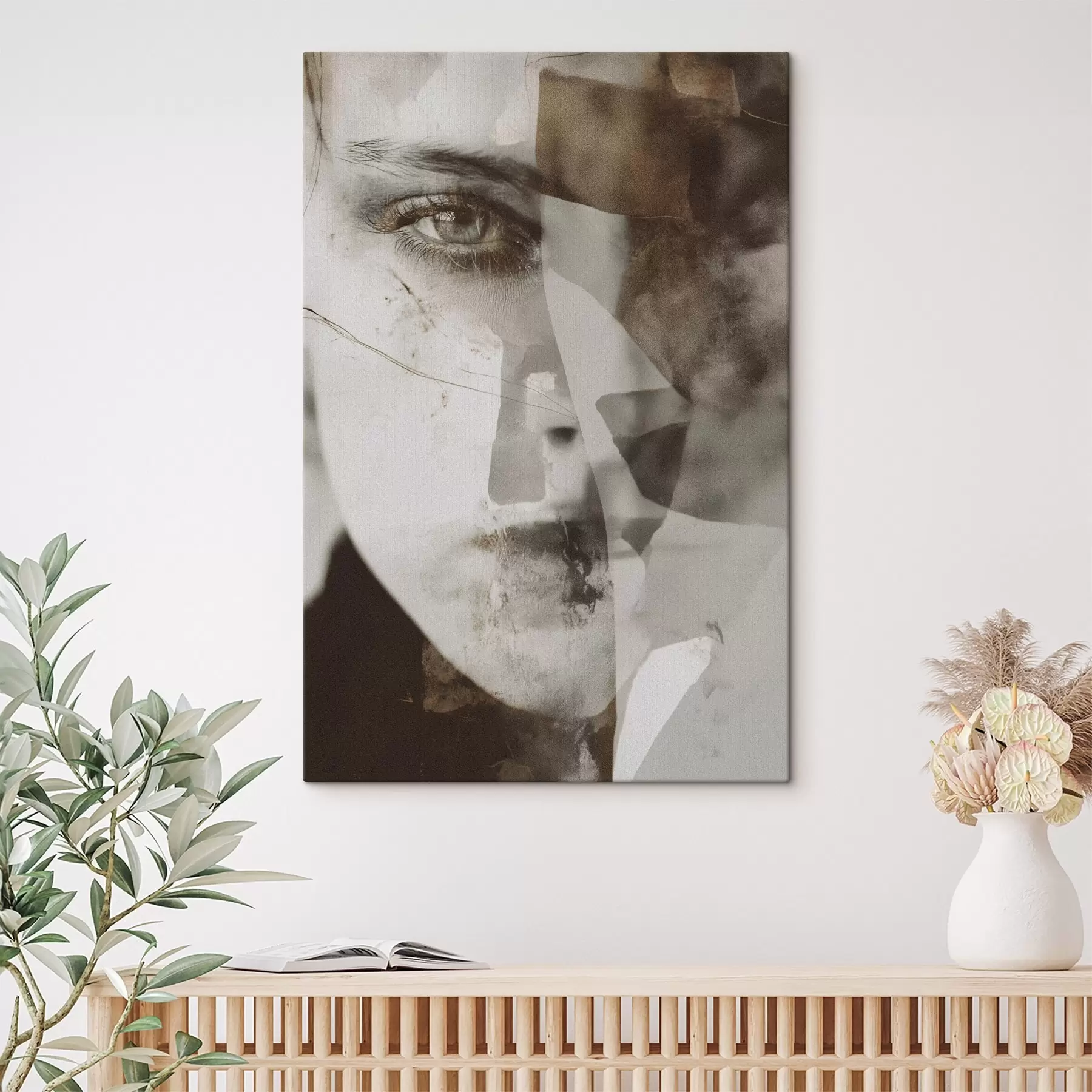 Obraz Abstrakcyjny portret w sepiowym odcieniu, faktury i plamy s45897