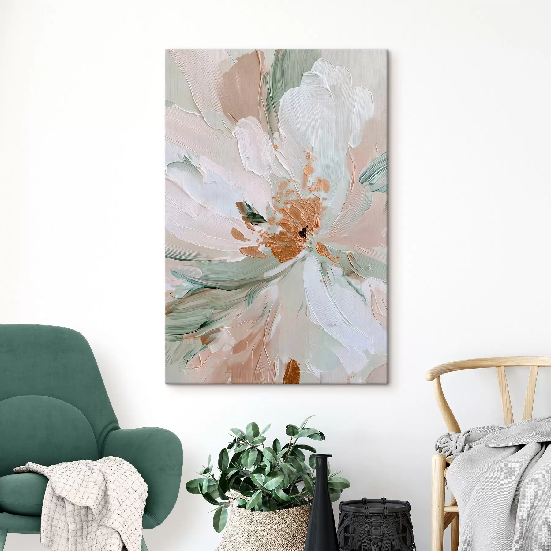 Obraz Kwiat w technice impasto w pastelowych barwach z żółtymi akcentami s45900