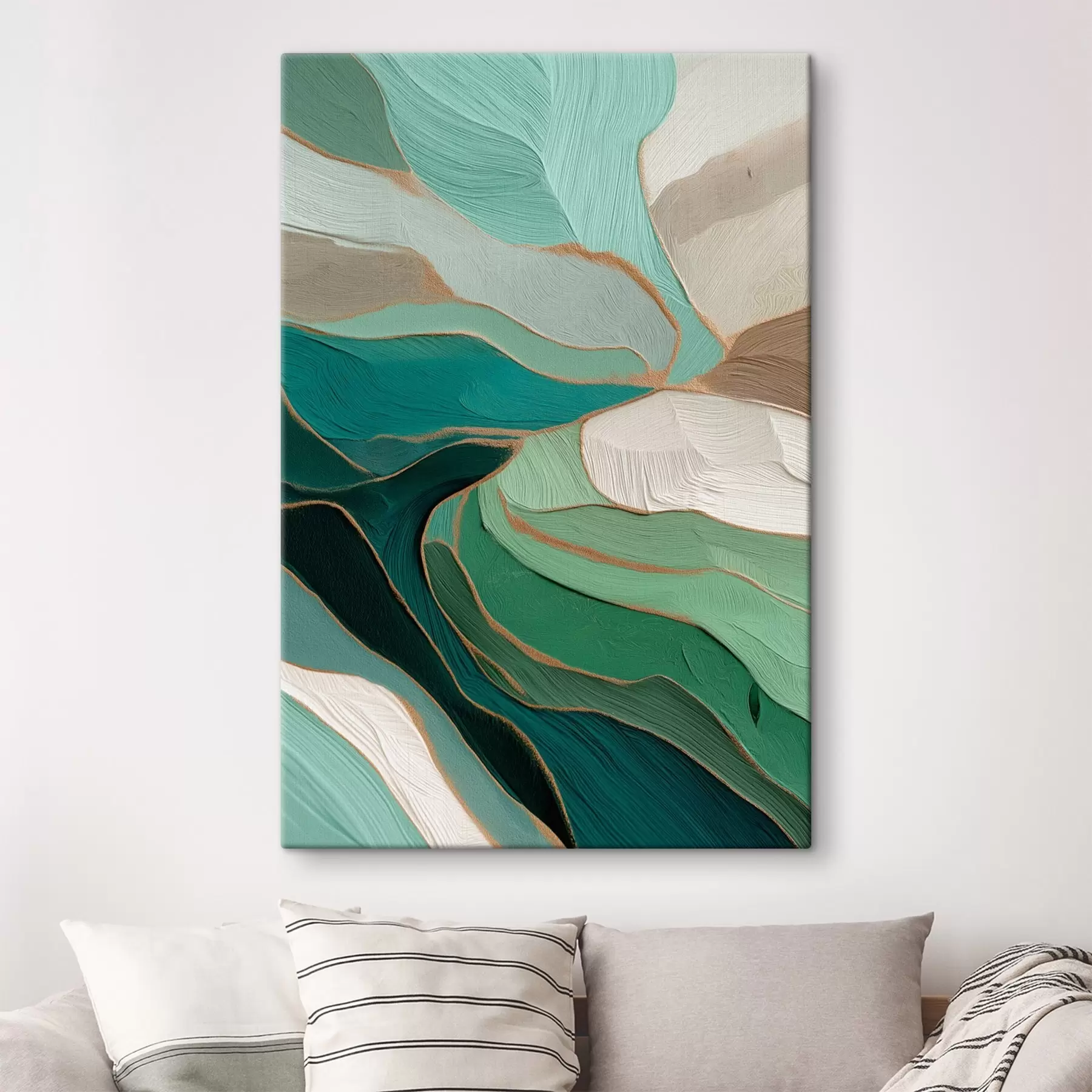 Obraz Szałwiowo-zielona abstrakcja z żółtą obwódką s45901