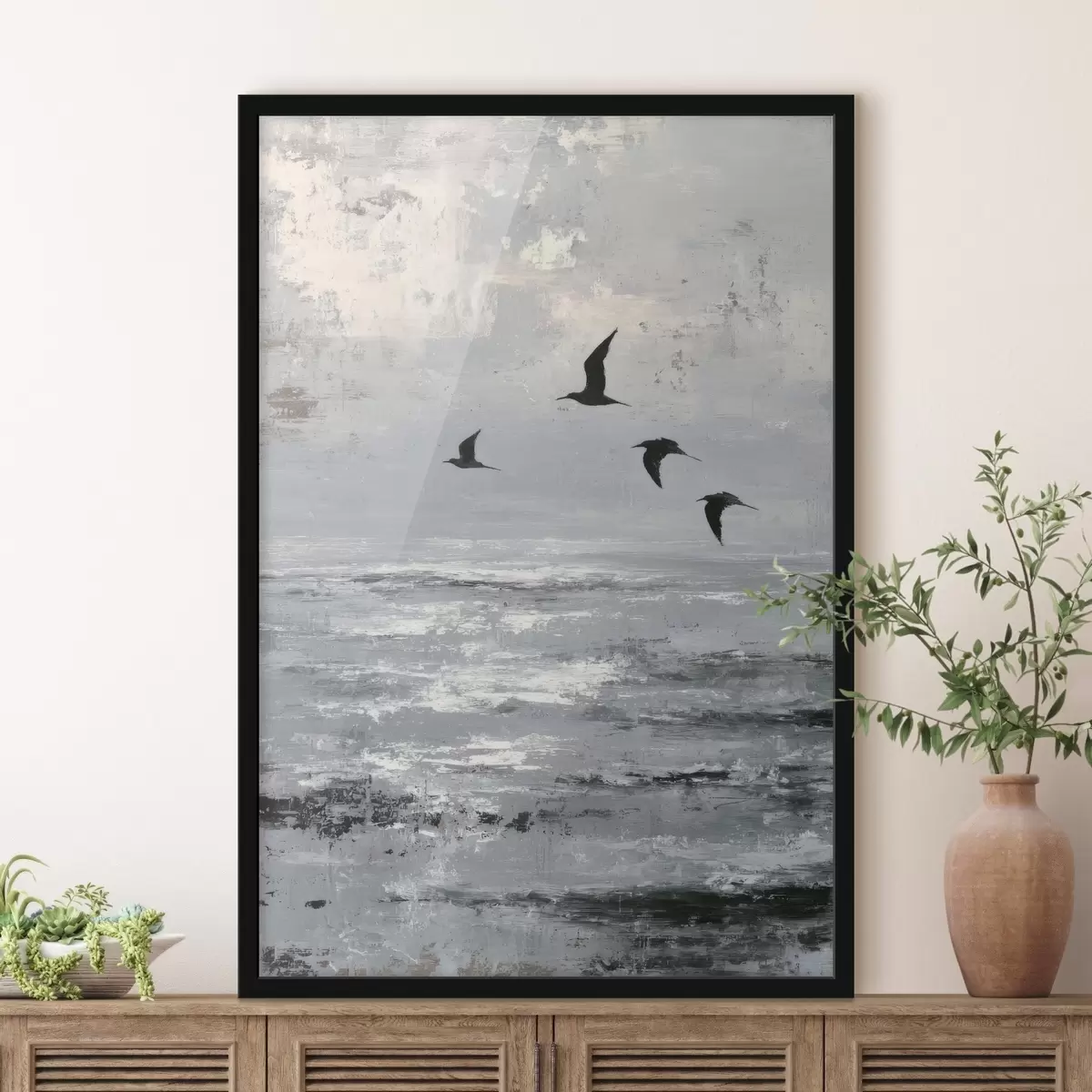 Plakat Abstrakcyjny krajobraz z ptakami f46004