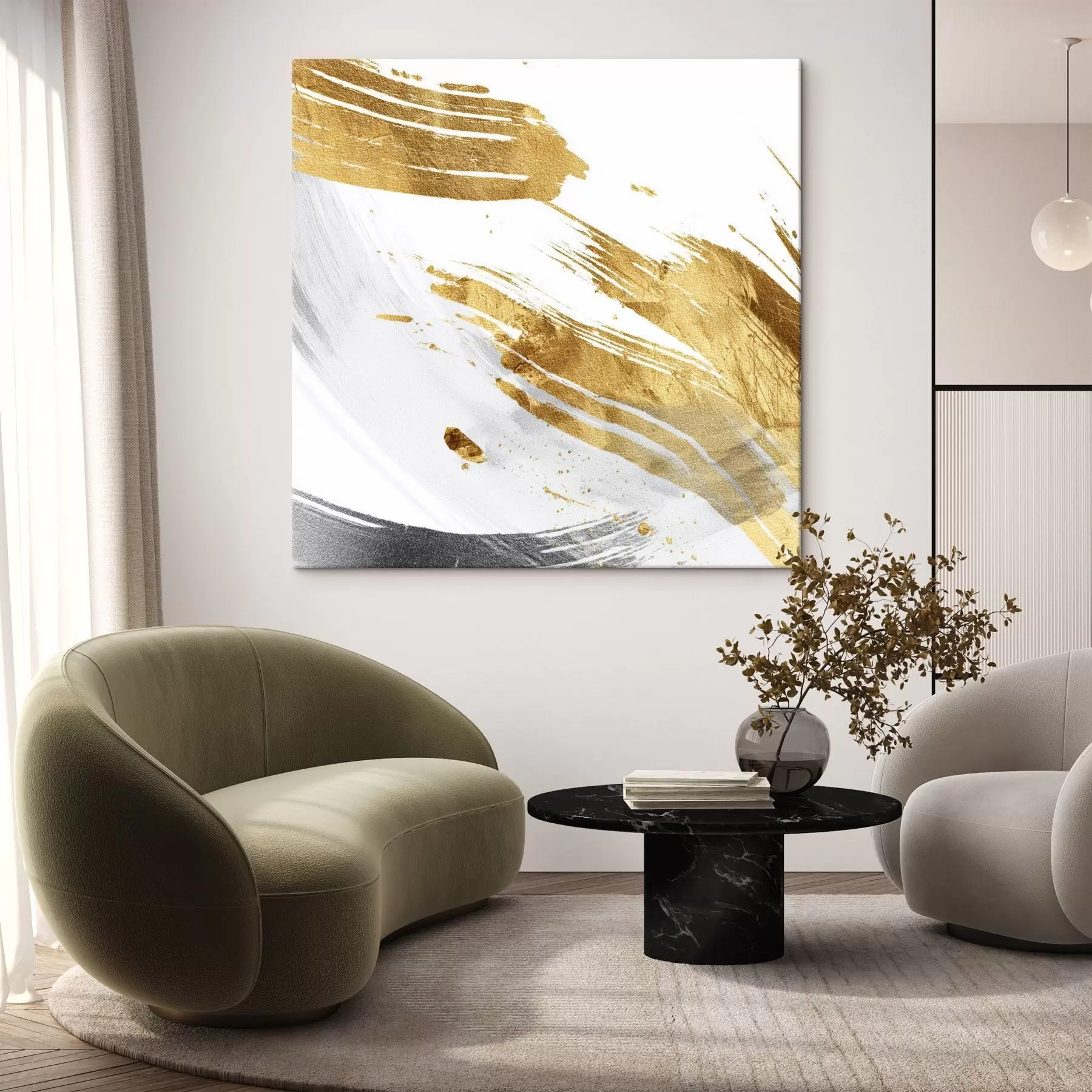 Obraz Dynamiczne pociągnięcia pędzlem w odcieniach bieli i żółto-szarości s45866