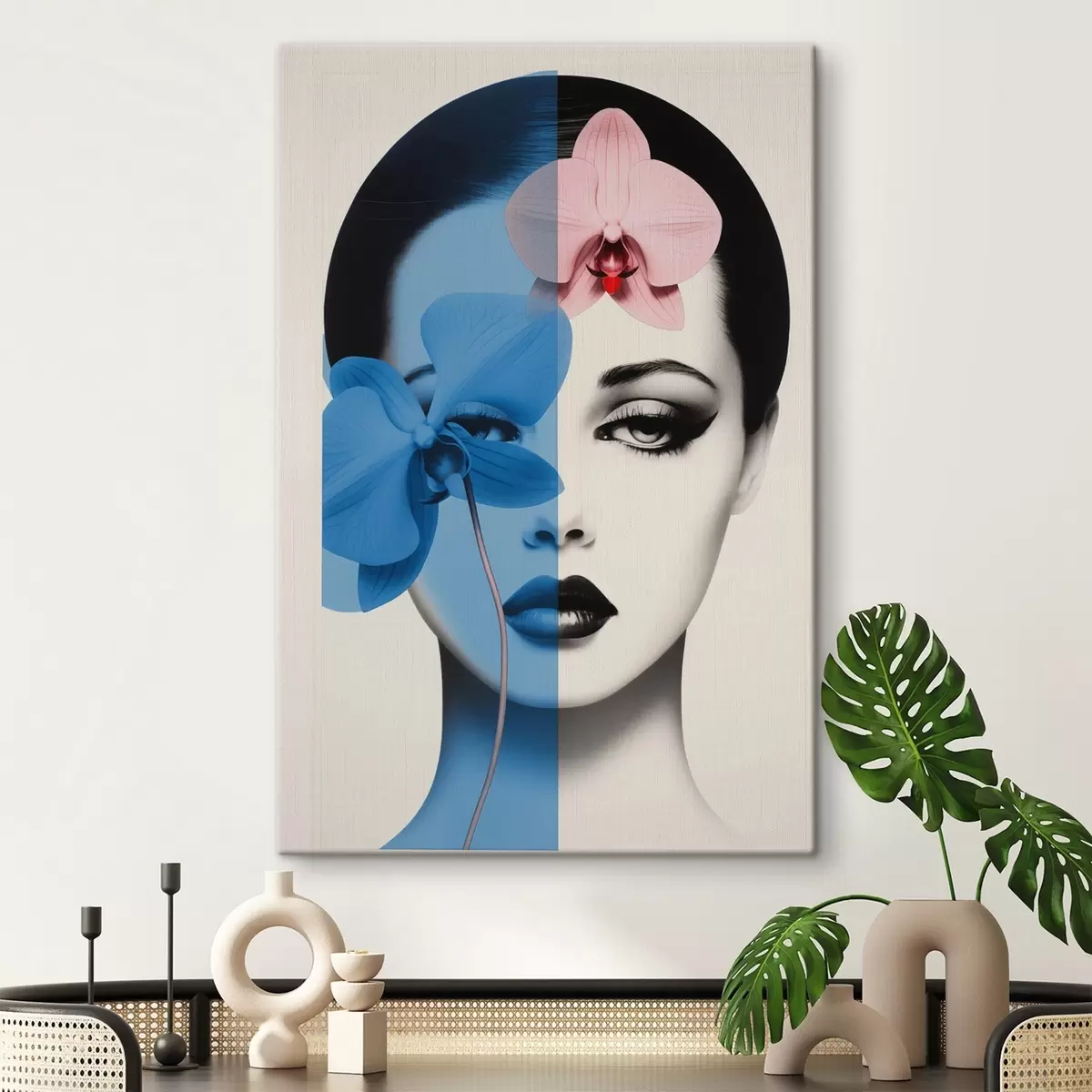 Obraz Abstrakcyjny portret kobiety z orchideami  s45924