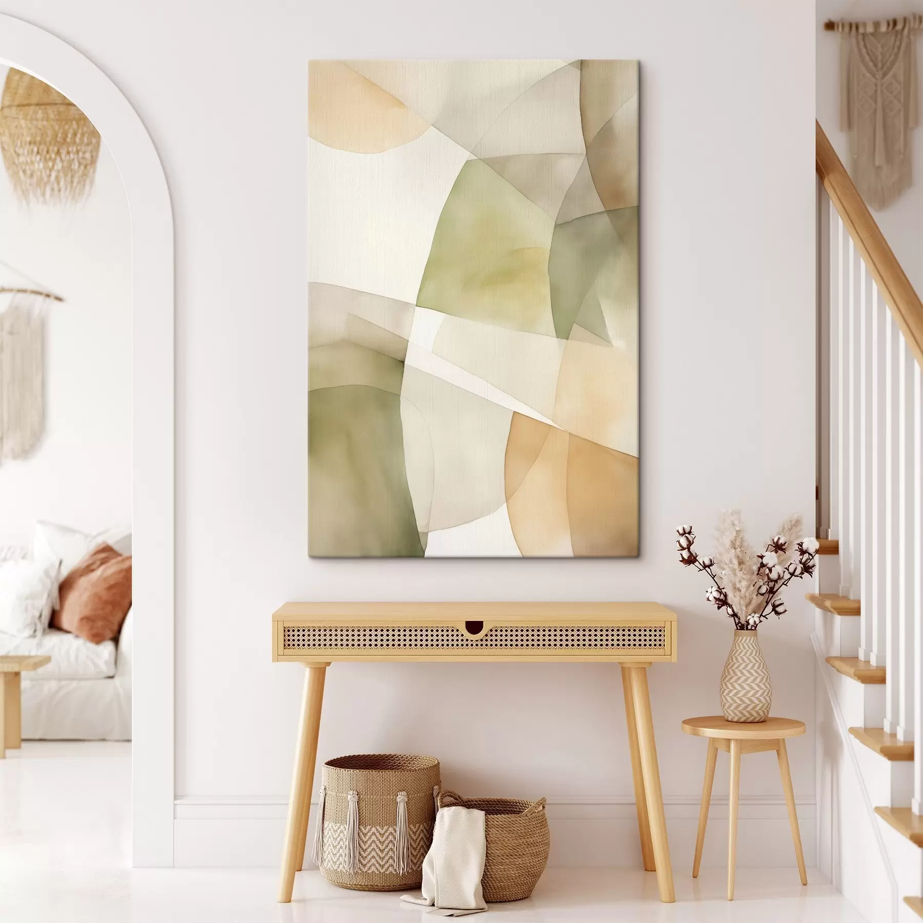 Obraz Abstrakcyjne geometryczne kształty o fakturze akwareli w odcieniach zieleni, brązu i beżu s45928