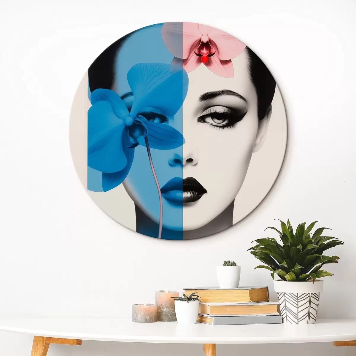 Okrągłe obrazy Abstrakcyjny portret kobiety z orchideami r45924