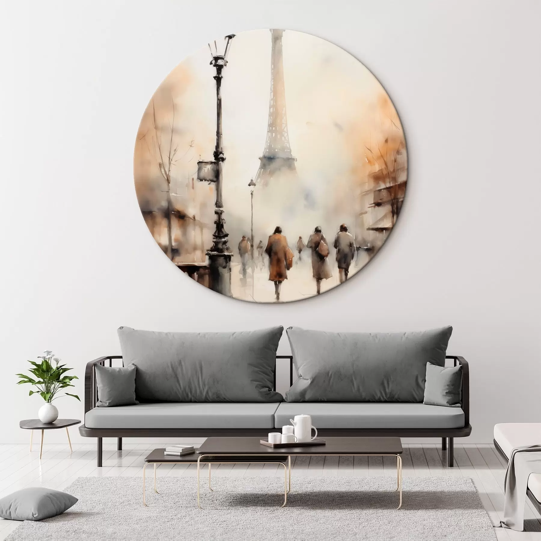 Obraz Deszczowy jesienny dzień w Paryżu z Wieżą Eiffla w tle i zabytkowymi latarniami ulicznymi r45931