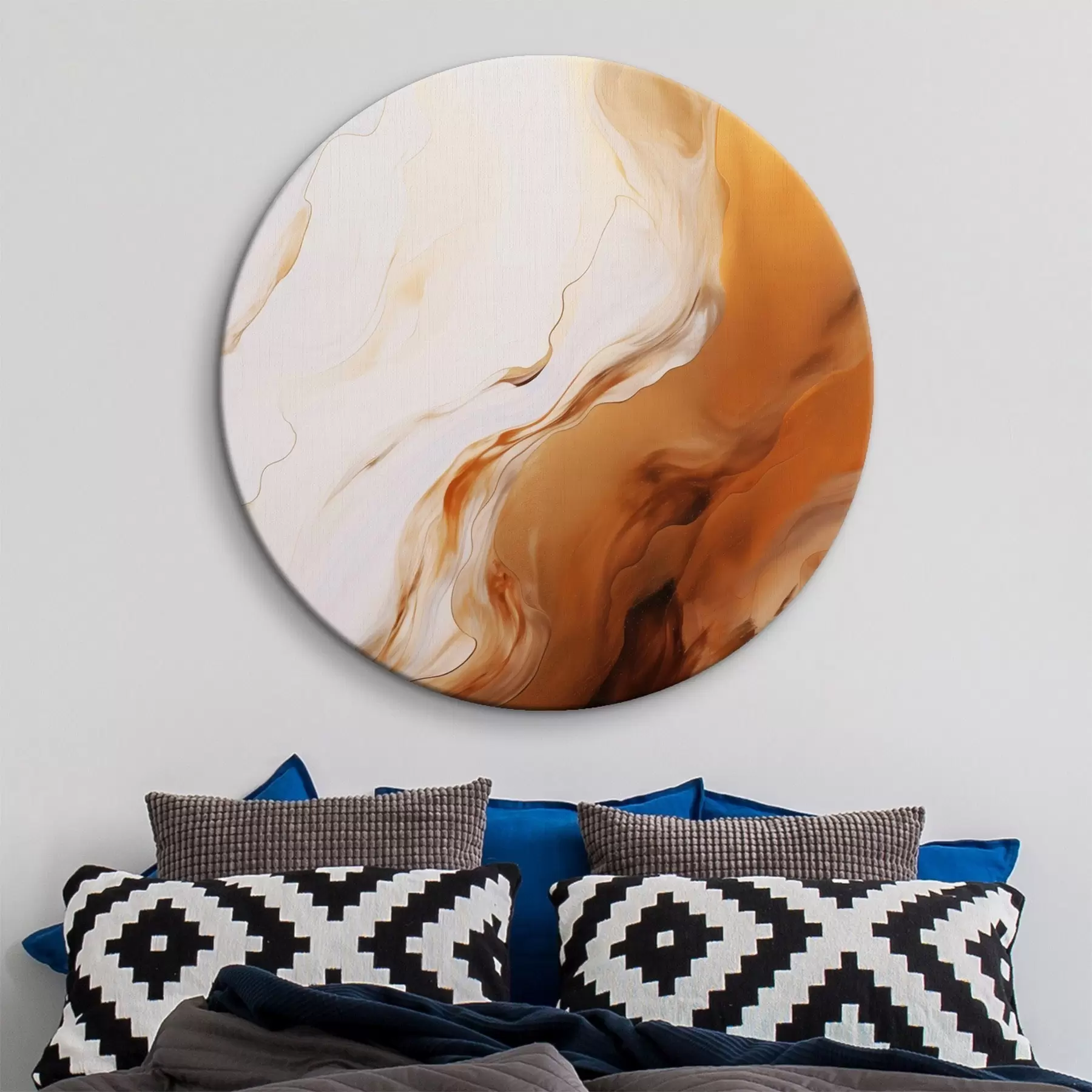 Obraz Imitacja malarstwa abstrakcyjnego w kolorach białym i pomarańczowym, płynna sztuka z falistymi liniami, sztuka nowoczesna r45939