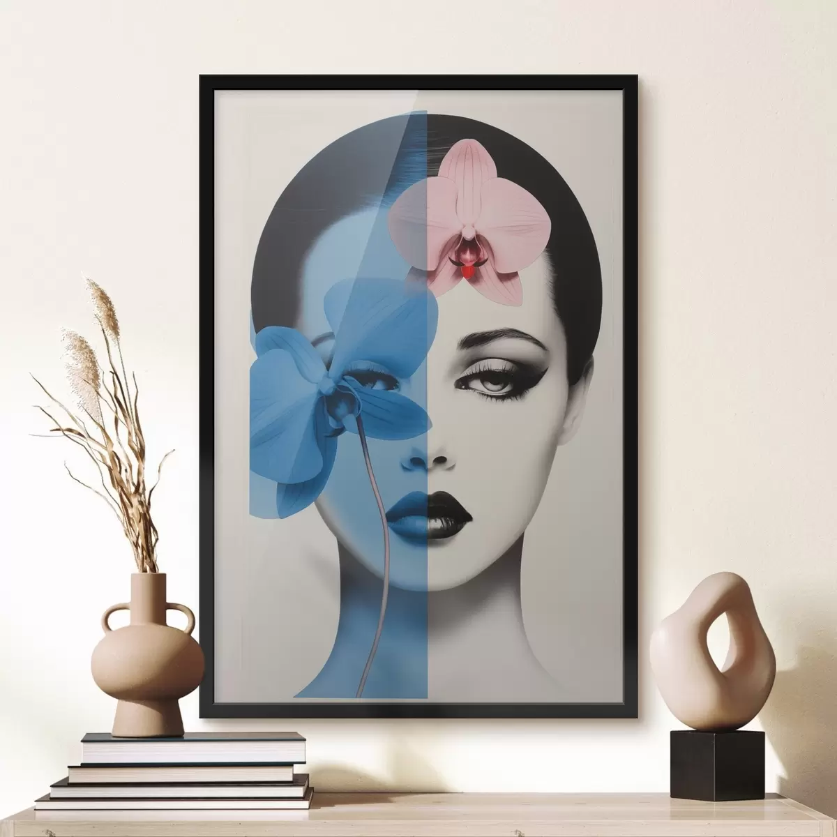 Plakat Abstrakcyjny portret kobiety z orchideami f45924