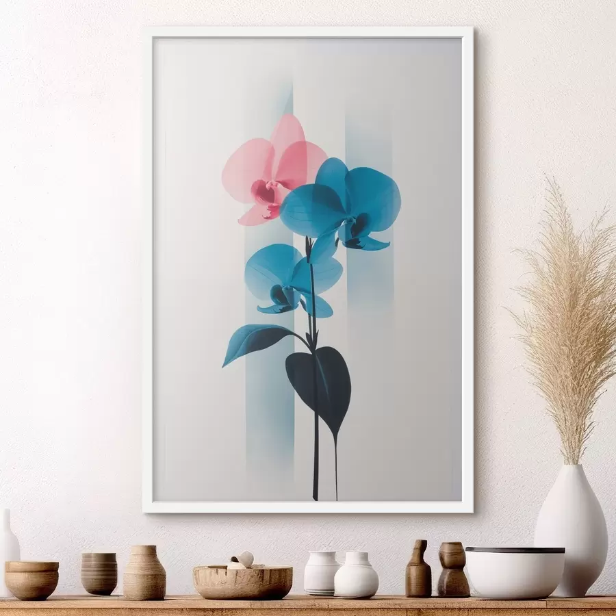 Fototapeta Orchidee z liśćmi na białym tle z pionowymi paskami f45925