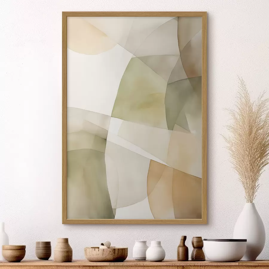 Fototapeta Abstrakcyjne geometryczne kształty o fakturze akwareli w odcieniach zieleni, brązu i beżu f45928