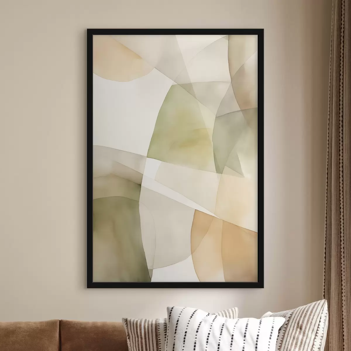 Plakat Abstrakcyjne geometryczne kształty o fakturze akwareli w odcieniach zieleni, brązu i beżu f45928
