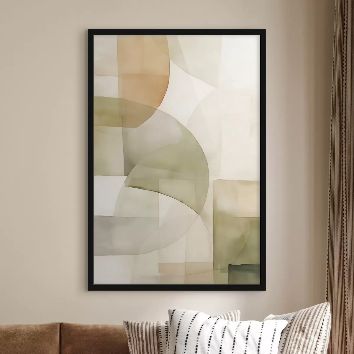Plakat Abstrakcyjne geometryczne kształty o fakturze akwareli w odcieniach zieleni, brązu i beżu f45929