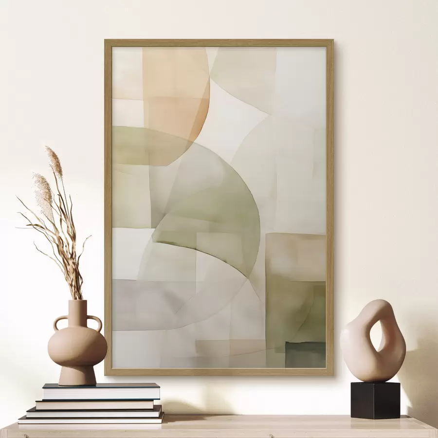 Fototapeta Abstrakcyjne geometryczne kształty o fakturze akwareli w odcieniach zieleni, brązu i beżu f45929