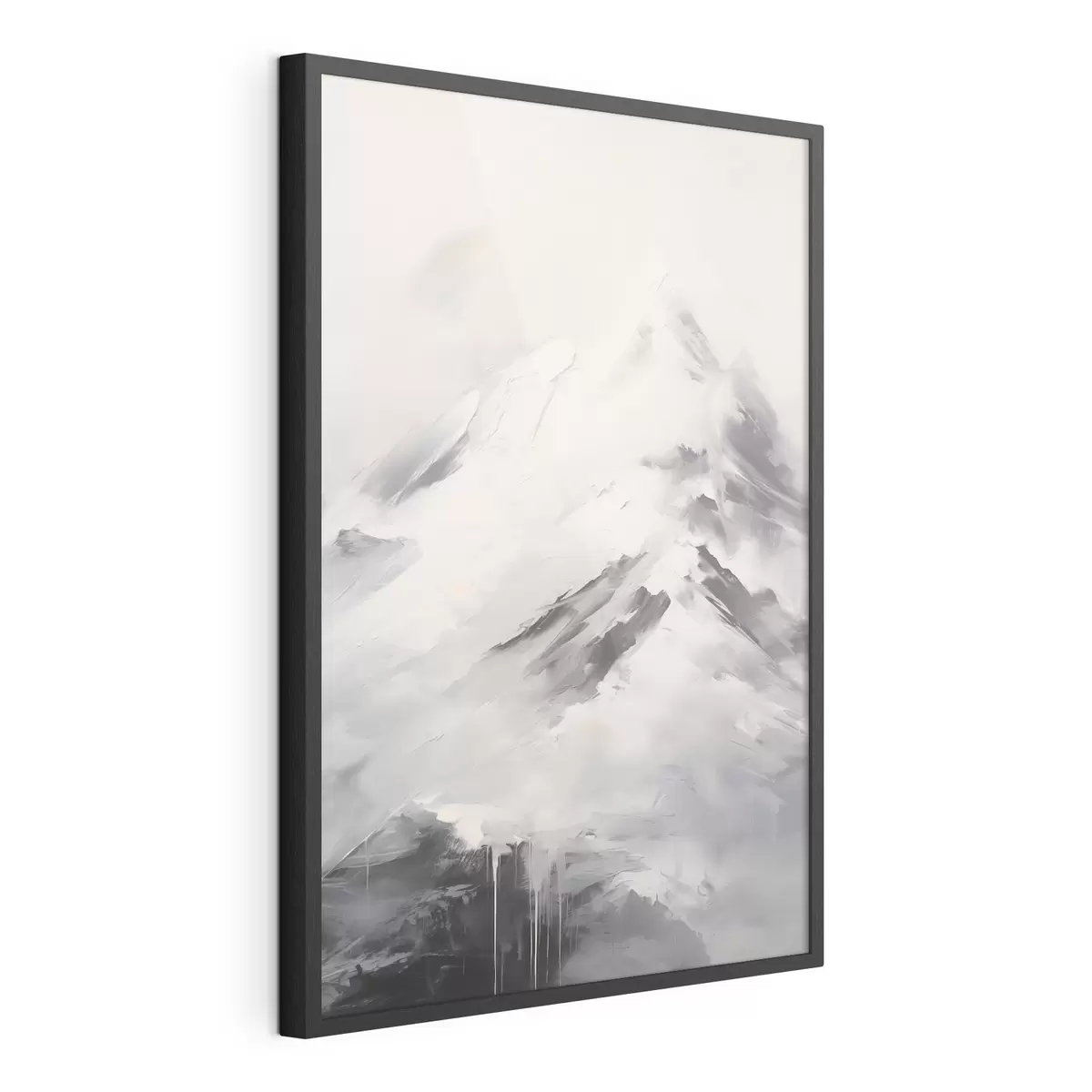 Plakat Ośnieżone szczyty górskie z szarymi cieniami, szare niebo, pociągnięcia pędzla, teksturowane, minimalistyczne f45932