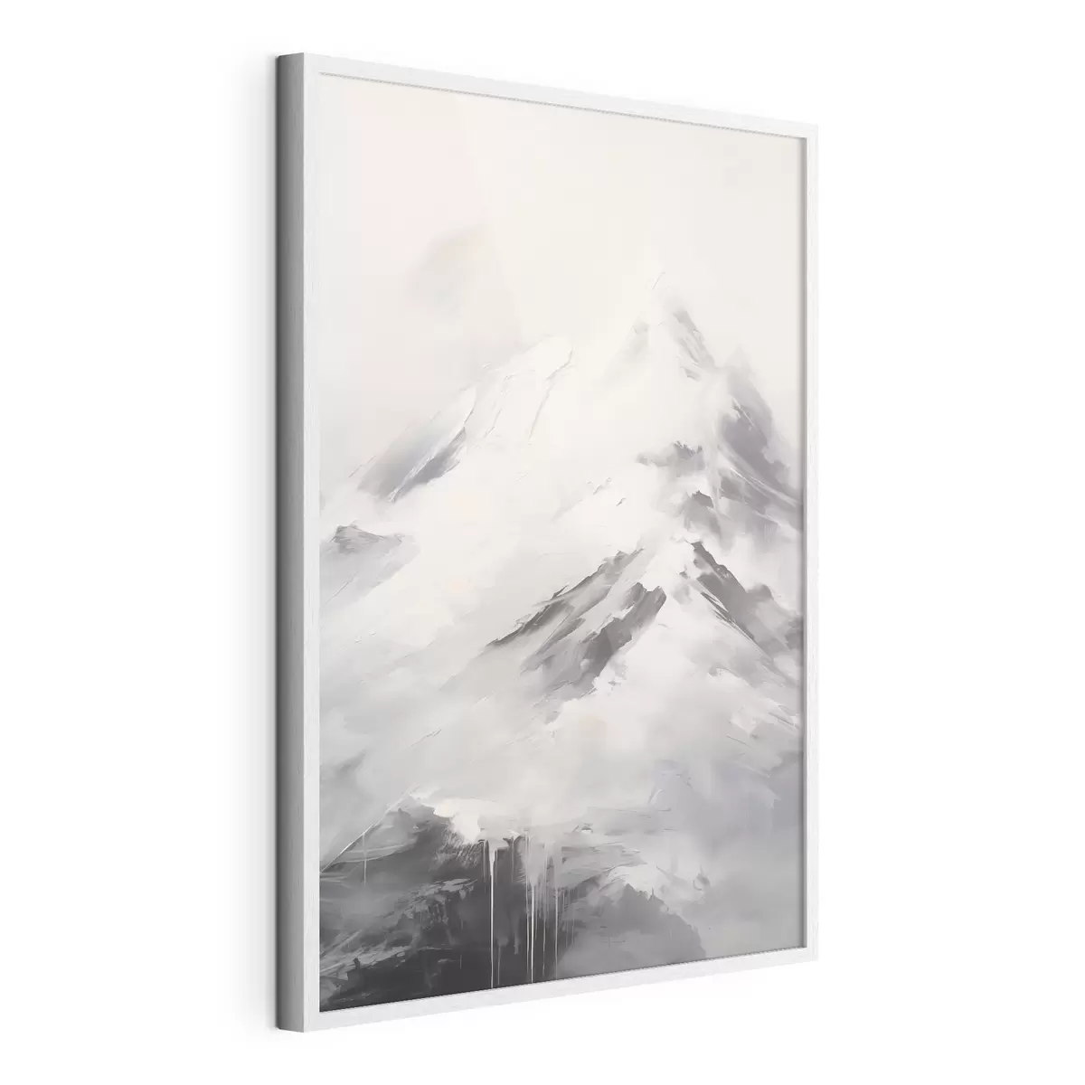 Plakat Ośnieżone szczyty górskie z szarymi cieniami, szare niebo, pociągnięcia pędzla, teksturowane, minimalistyczne f45932