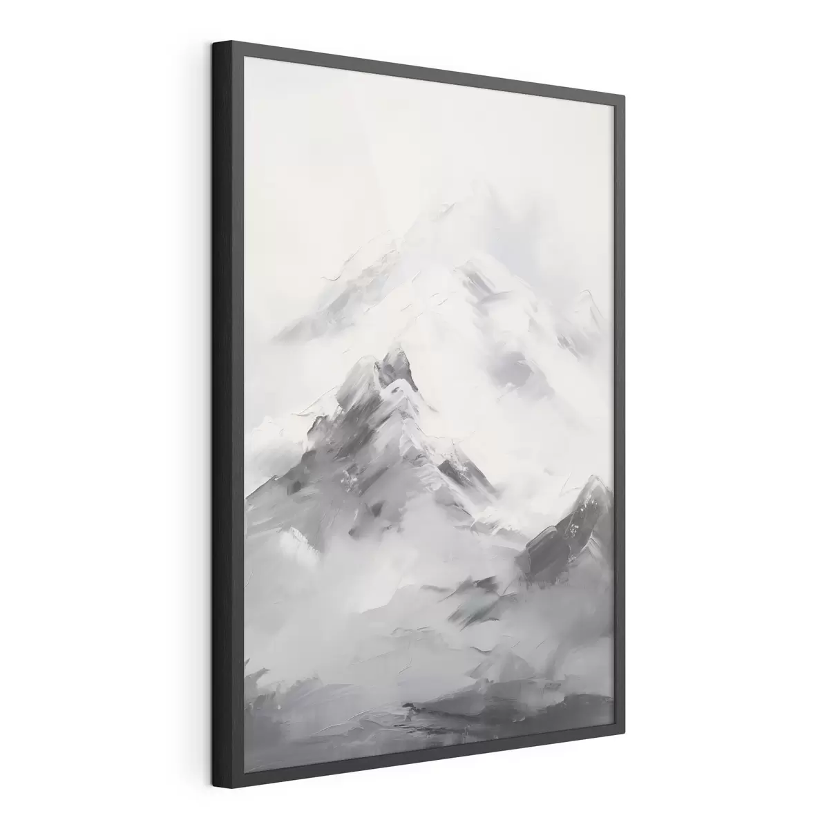 Plakat Ośnieżone szczyty górskie z szarymi cieniami, szare niebo, pociągnięcia pędzla, teksturowane, minimalistyczne f45933