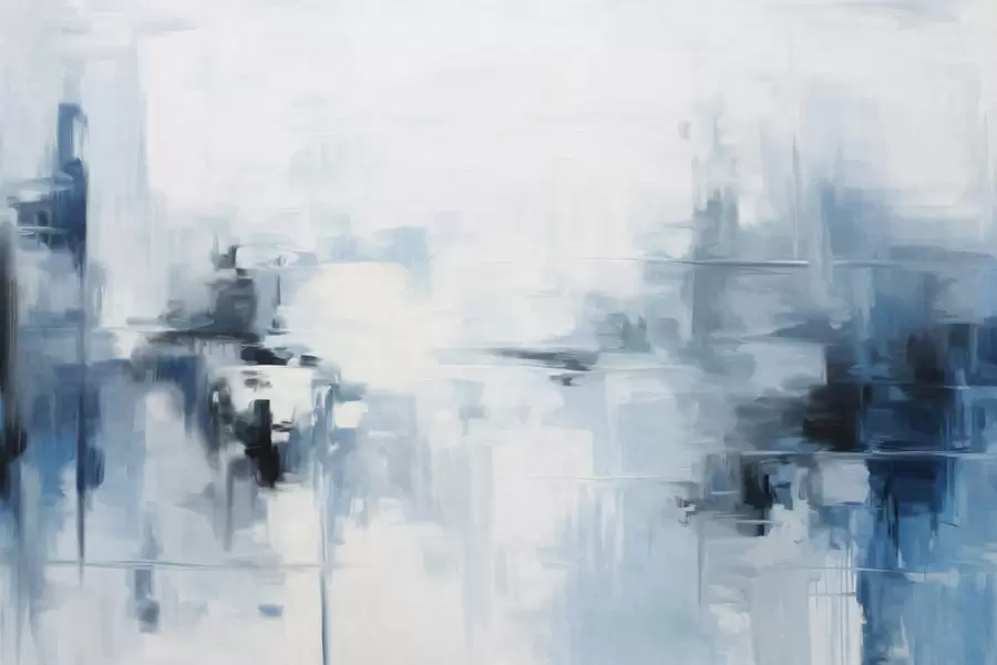 Fototapeta Abstrakcyjna imitacja pejzażu o fakturze z niebieskimi i białymi pociągnięciami pędzla, styl nowoczesny w09422