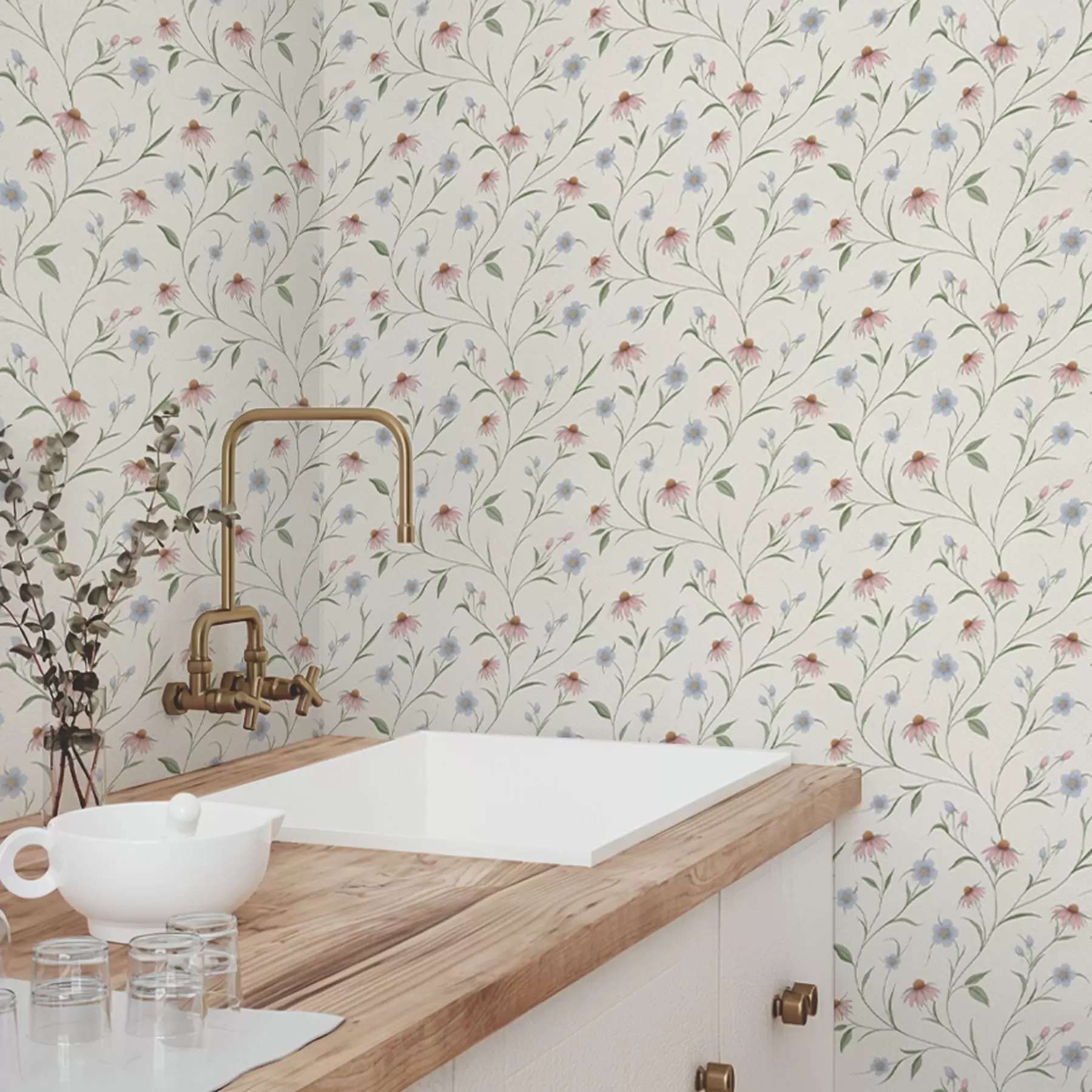 Fototapeta Stokrotki polne i jeżówka na kremowym tle, lekkość a00614