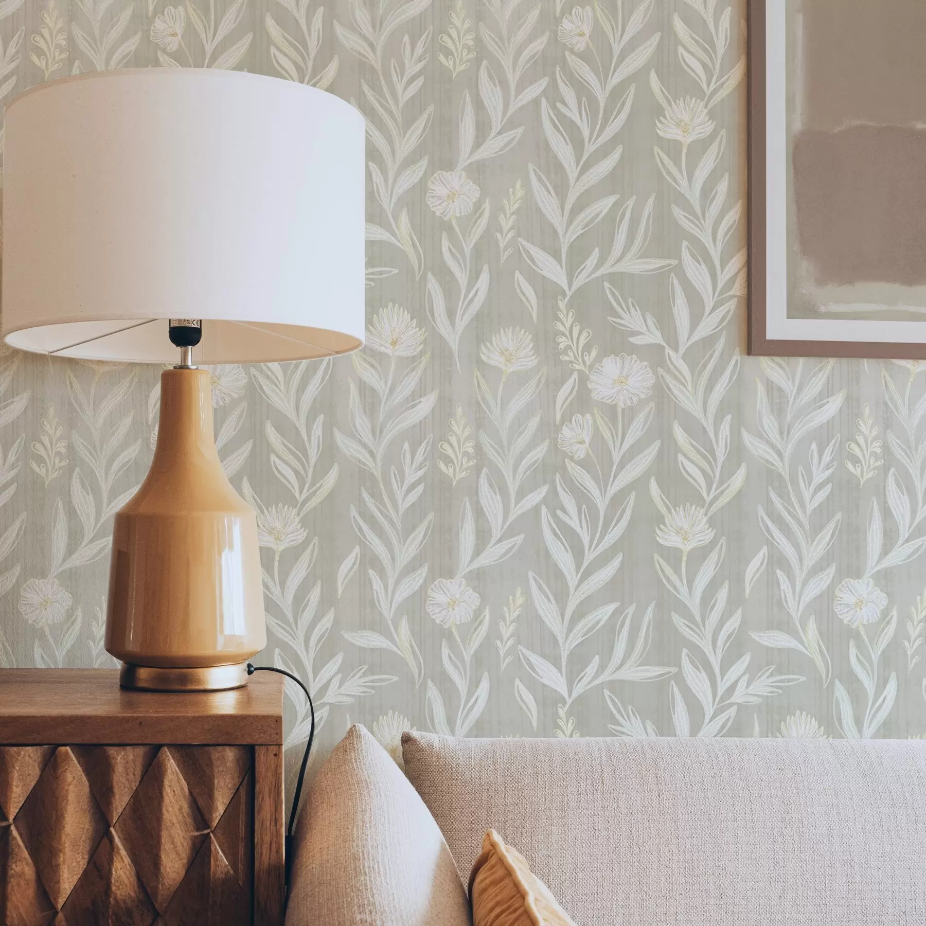 Fototapeta Jasne trawy i kwiaty na beżowym tle, szkicowe linie a00618