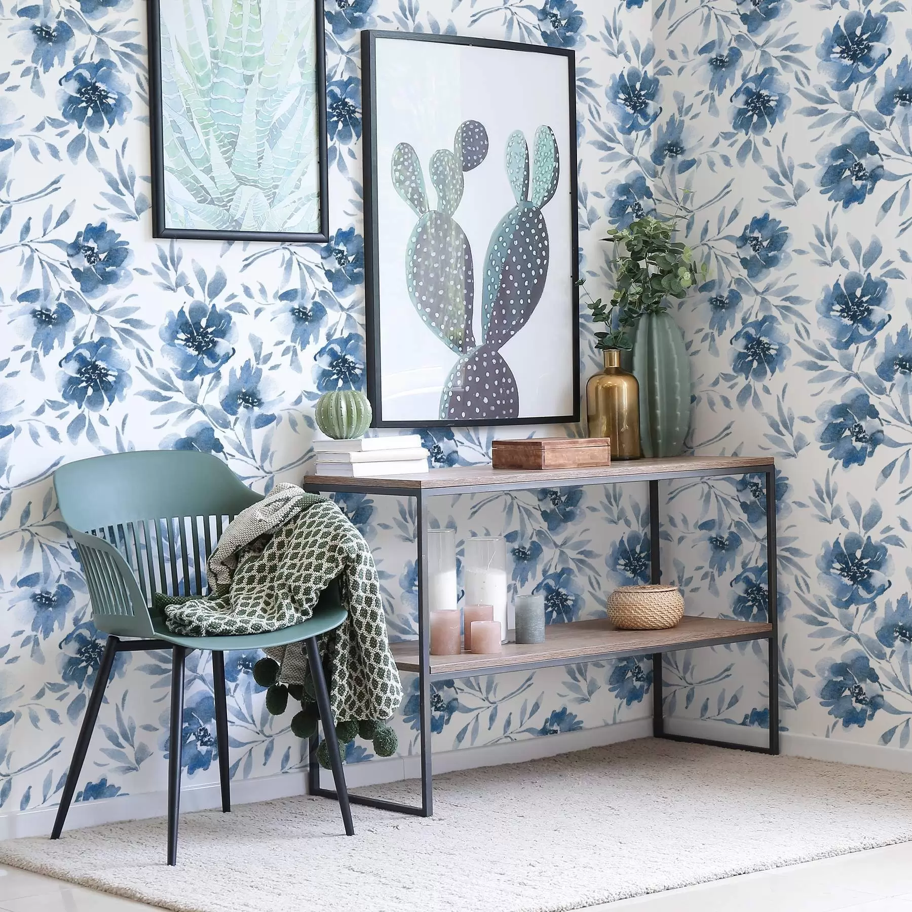 Fototapeta Akwarelowe piwonie w kolorze indygo na białym tle a00641