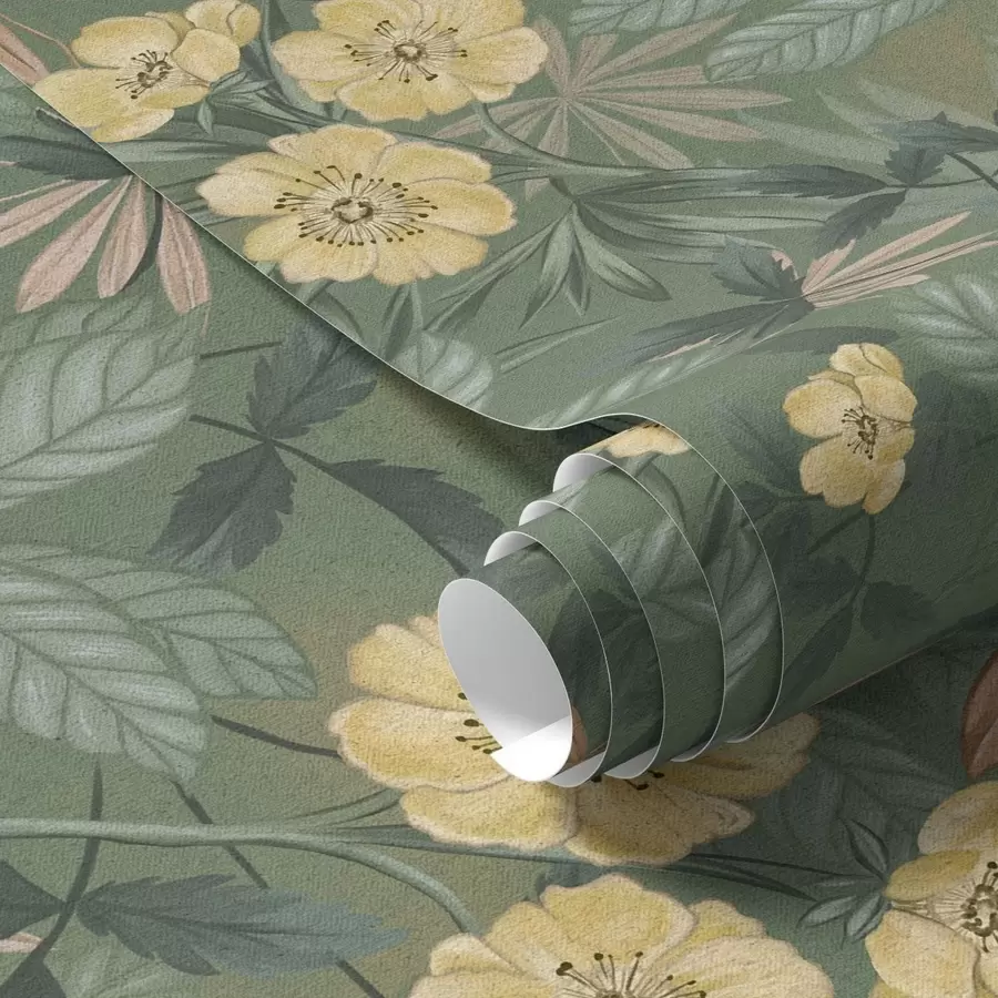 Fototapeta Żółte kwiaty wśród zielonej, liściastej tekstury a00718