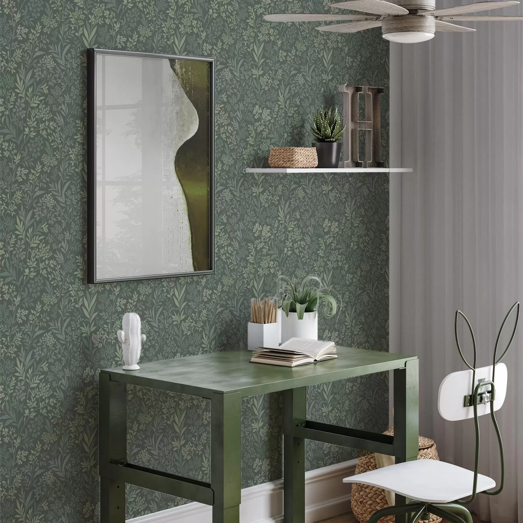 Fototapeta Szmaragdowa trawa i jagody, delikatny wzór botaniczny a00740