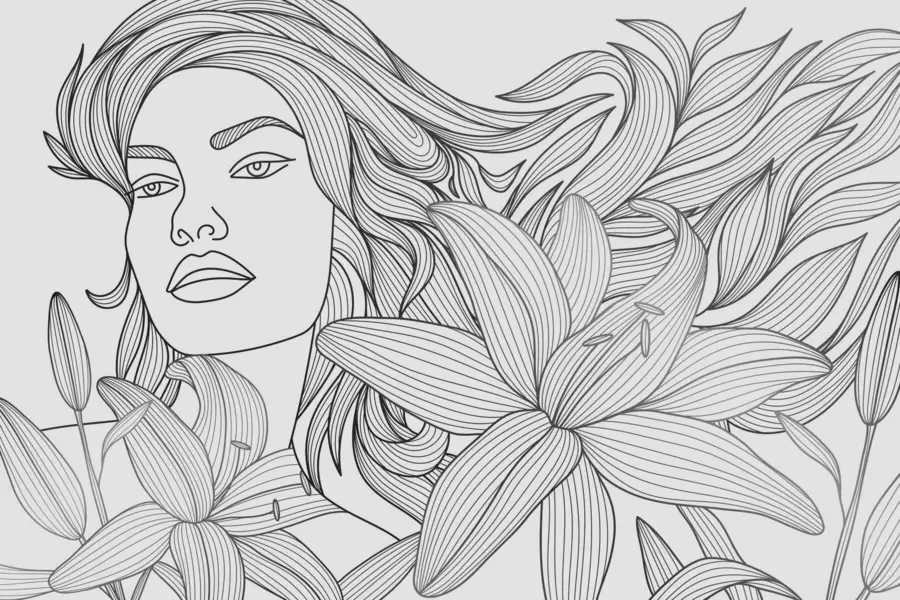 Fototapeta Portret dziewczyny wśród kwiatów lilii w04689