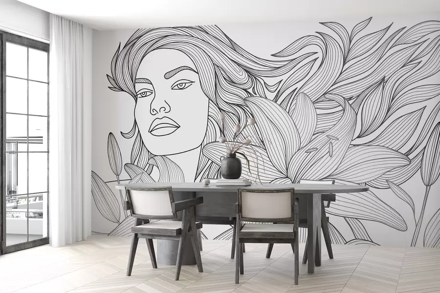 Fototapeta Portret dziewczyny wśród kwiatów lilii w04689