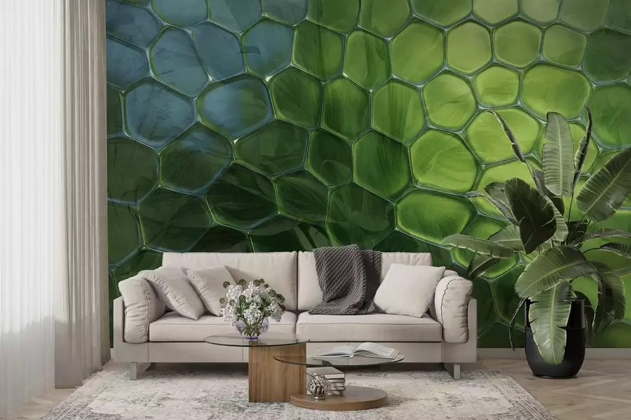 Fototapeta Liście przez szklane plastry miodu w04667