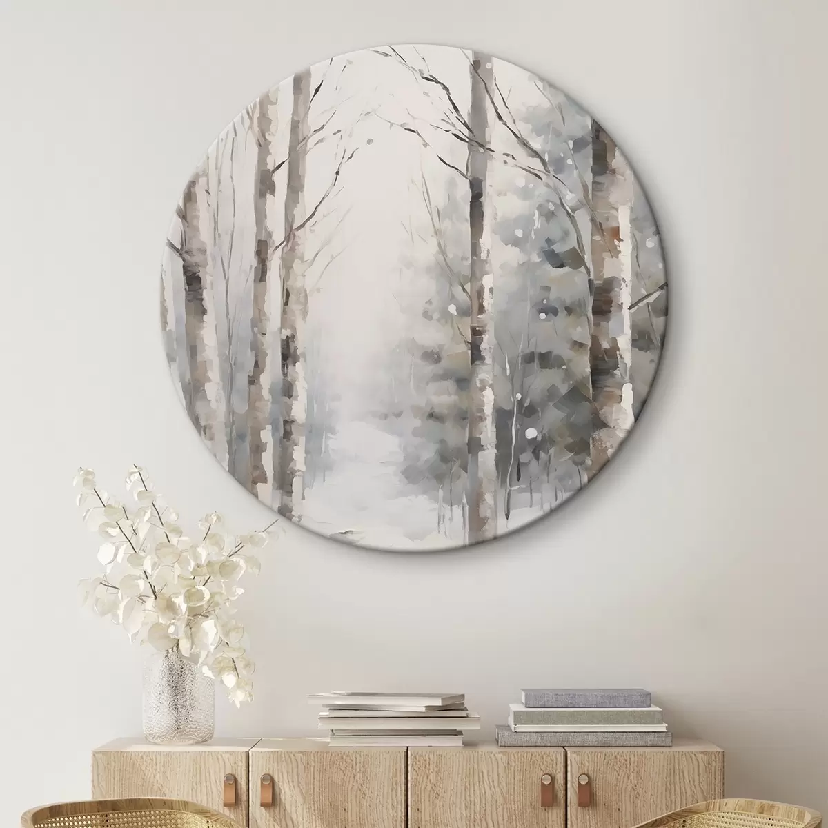 Okrągłe obrazy Brzozy w zimowym lesie r46129