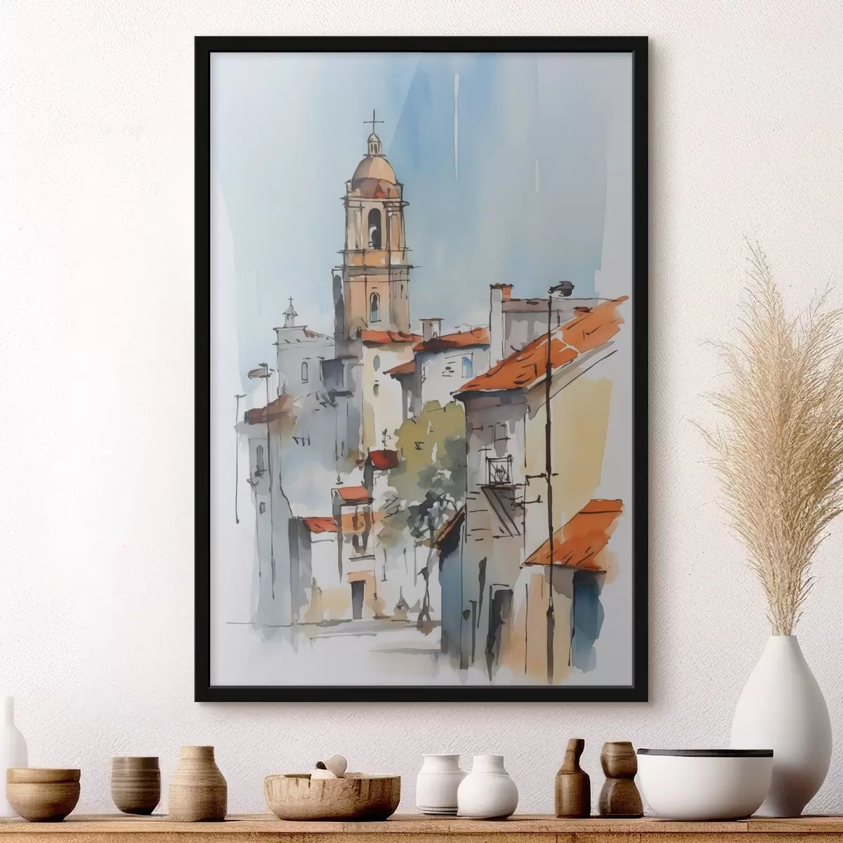 Plakat Akwarela imitująca pejzaż miejski f46120