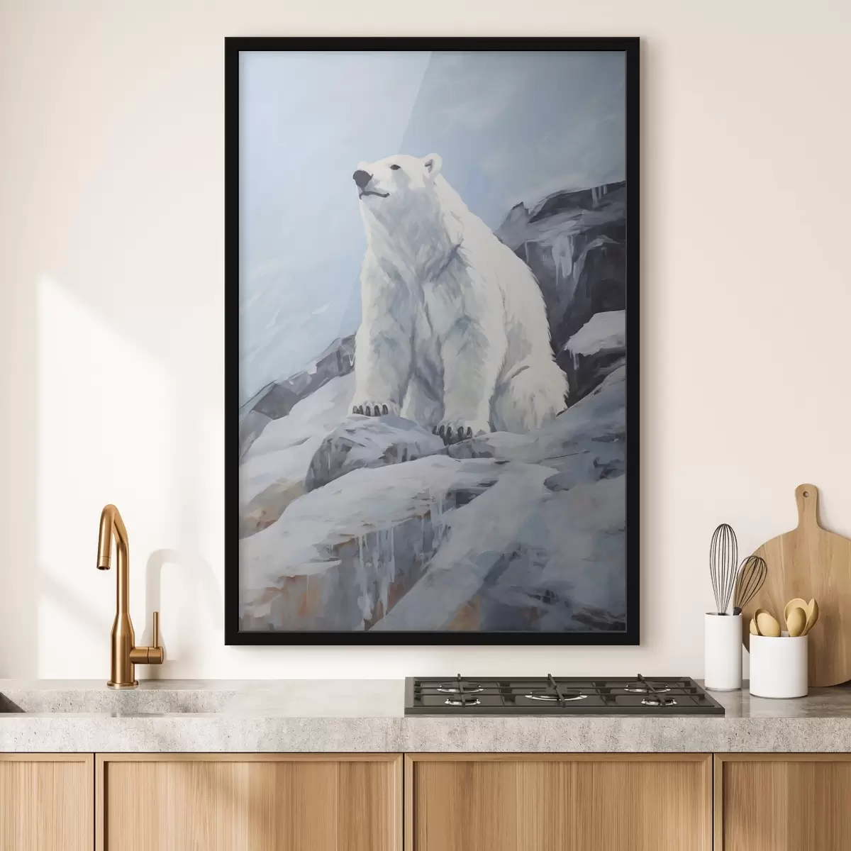Plakat Niedźwiedź siedzi na kry lodowej f46199