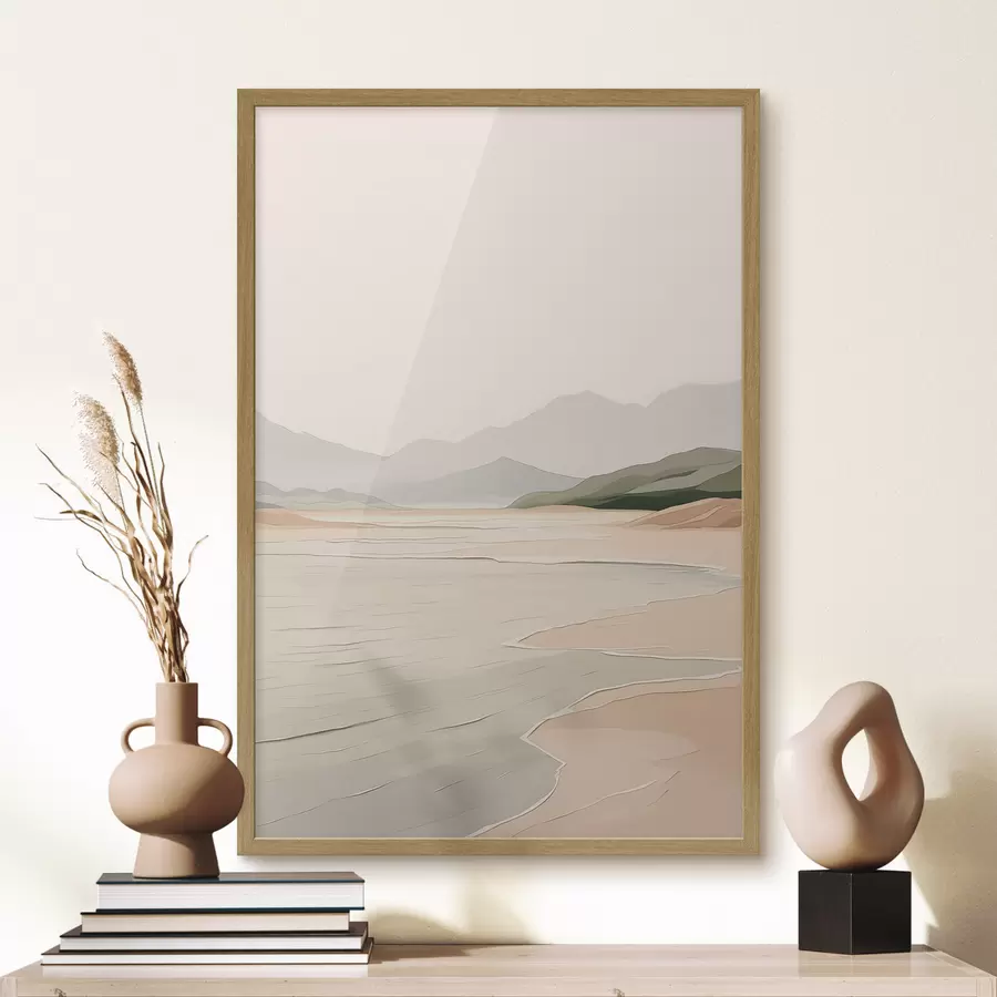 Fototapeta Minimalistyczny krajobraz z górami i brzegiem f46248