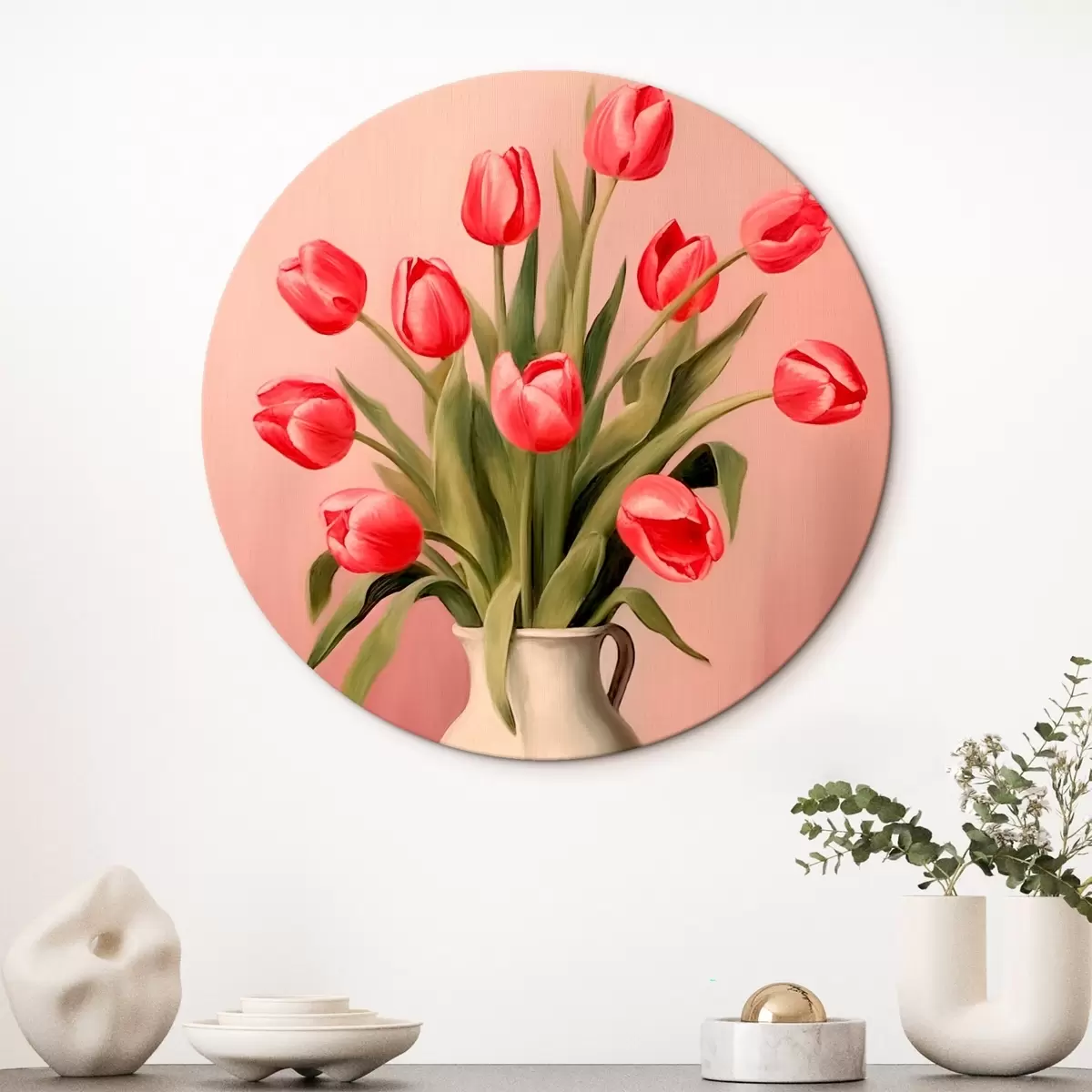 Okrągłe obrazy Tulipany w wazonie r46210