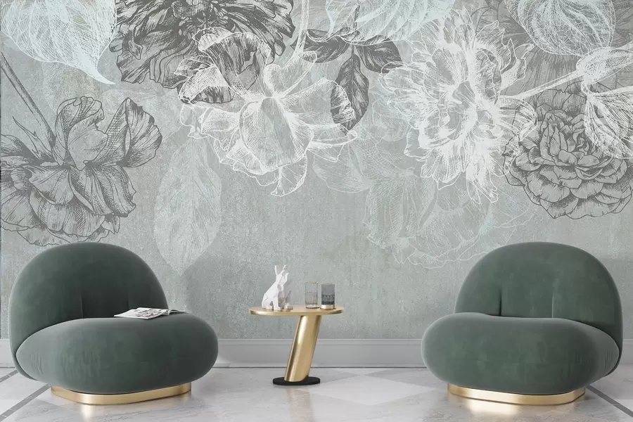 Fototapeta Wiszące kwiaty konturowe w04665