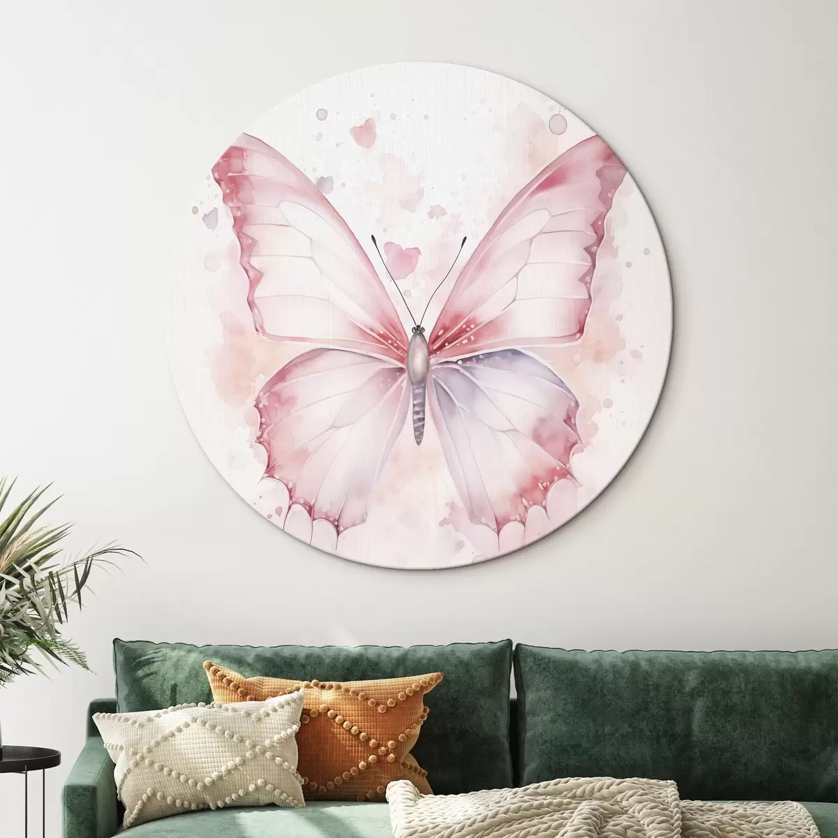 Okrągłe obrazy Różowy motyl, technika akwarelowa r46073