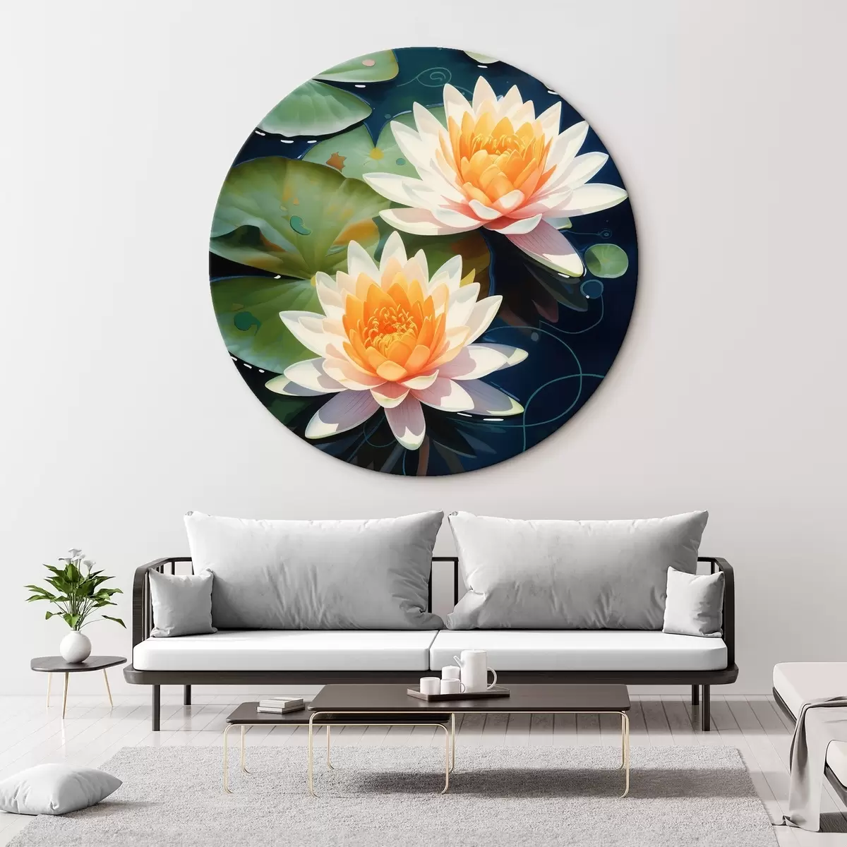 Okrągłe obrazy Dwa kwiaty lotosu r46084