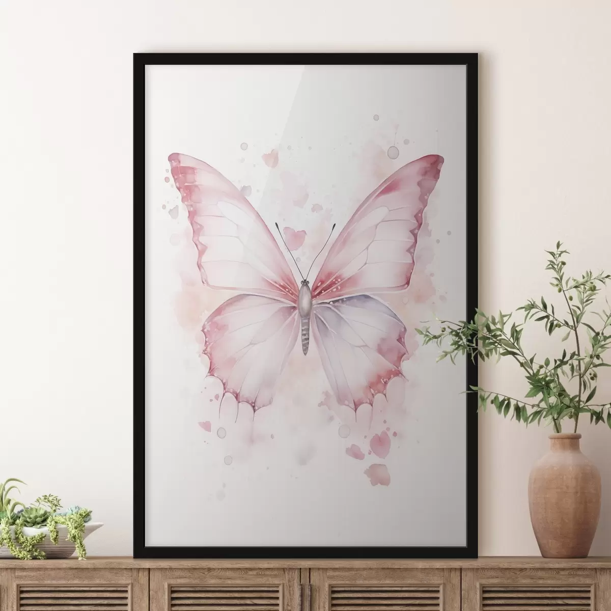 Plakat Różowy motyl, technika akwarelowa f46073