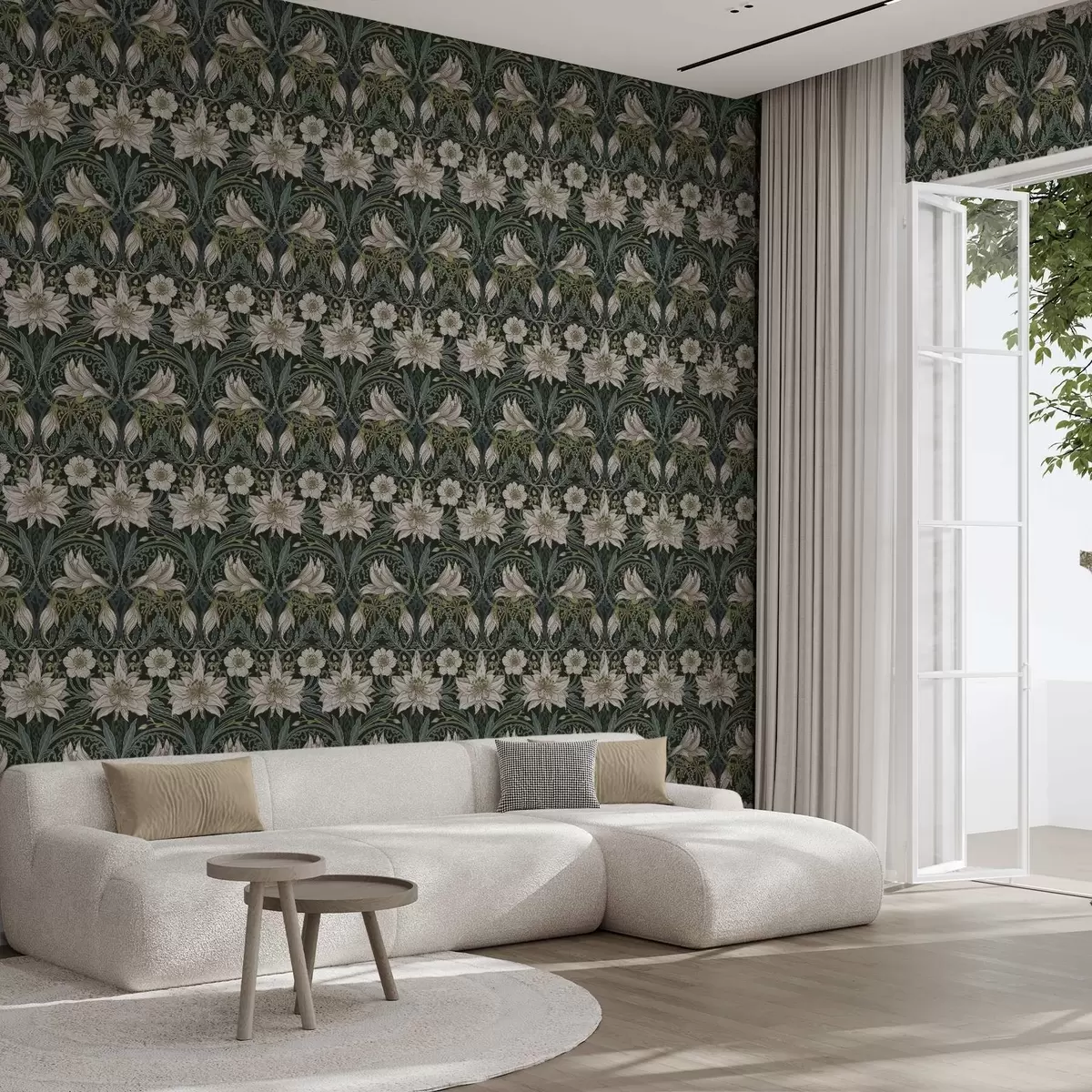 Tapeta Kompozycja w stylu secesyjnym z liliami na ciemnym tle a00696