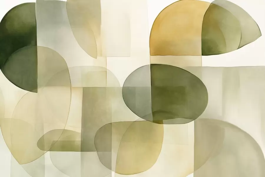 Fototapeta Abstrakcyjne, teksturowane kształty w odcieniach zieleni i żółci, stonowane kolory, minimalistyczna kompozycja, neutralne tło w09467