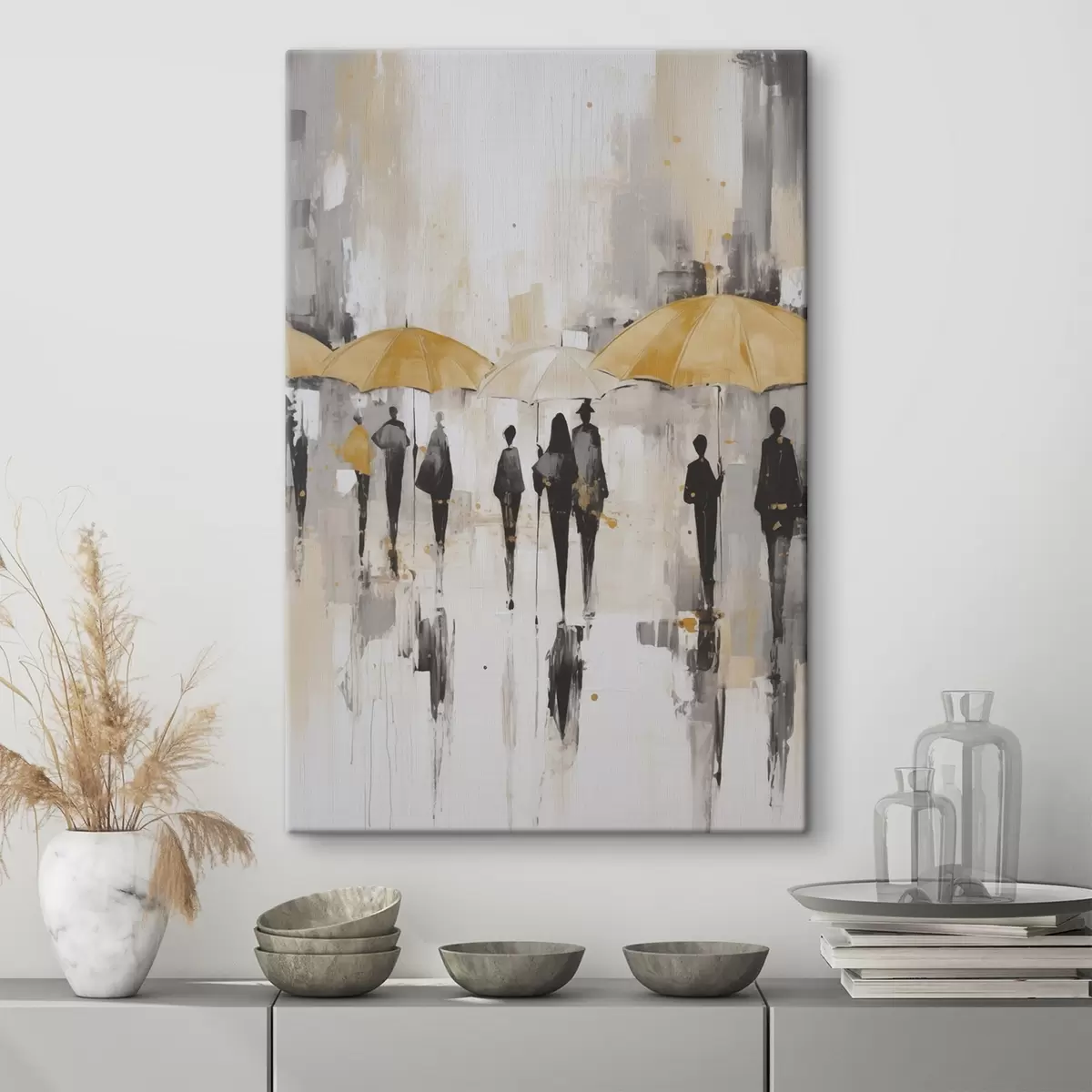 Obraz Abstrakcja ludzi z parasolami s46304