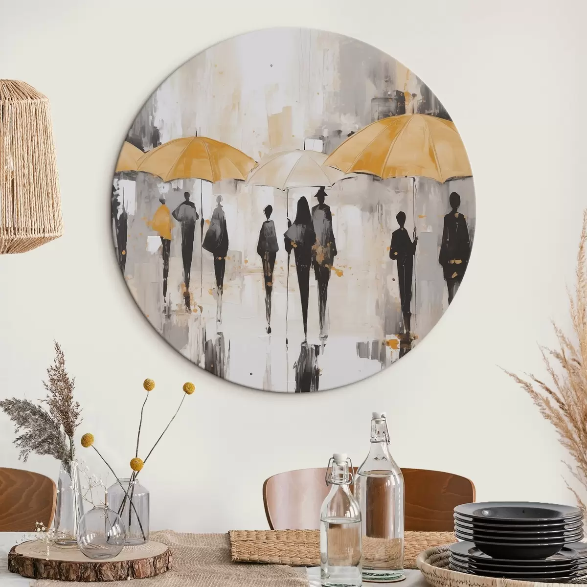 Okrągłe obrazy Abstrakcja ludzi z parasolami r46304