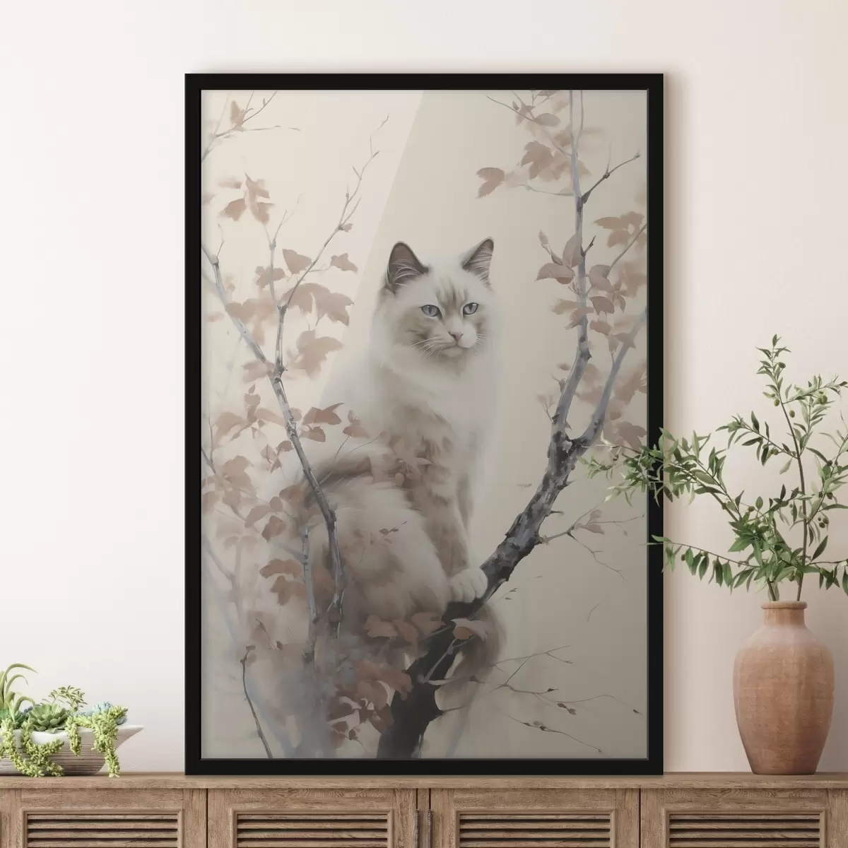 Plakat Kot siedzi na drzewie f46301