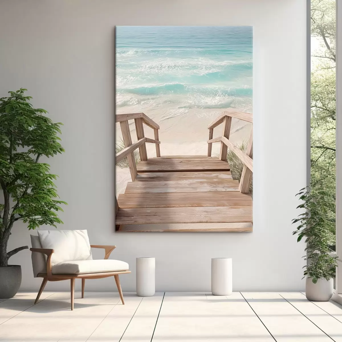Obraz Drewniane schody prowadzące do turkusowej plaży s46163