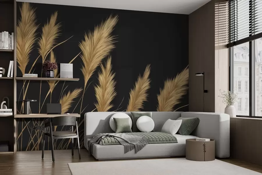 Fototapeta Puszyste kłosy pszenicy na ciemnym tle w04734