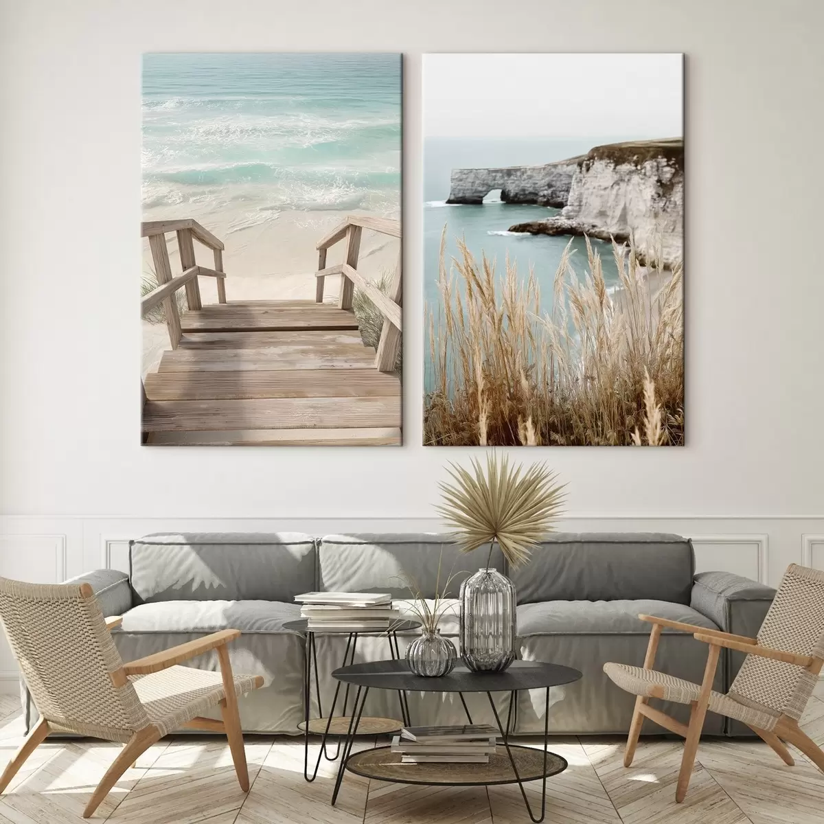 Obraz Wybrzeże klifowe i wyschnięta trawa nad turkusowym morzem m00875